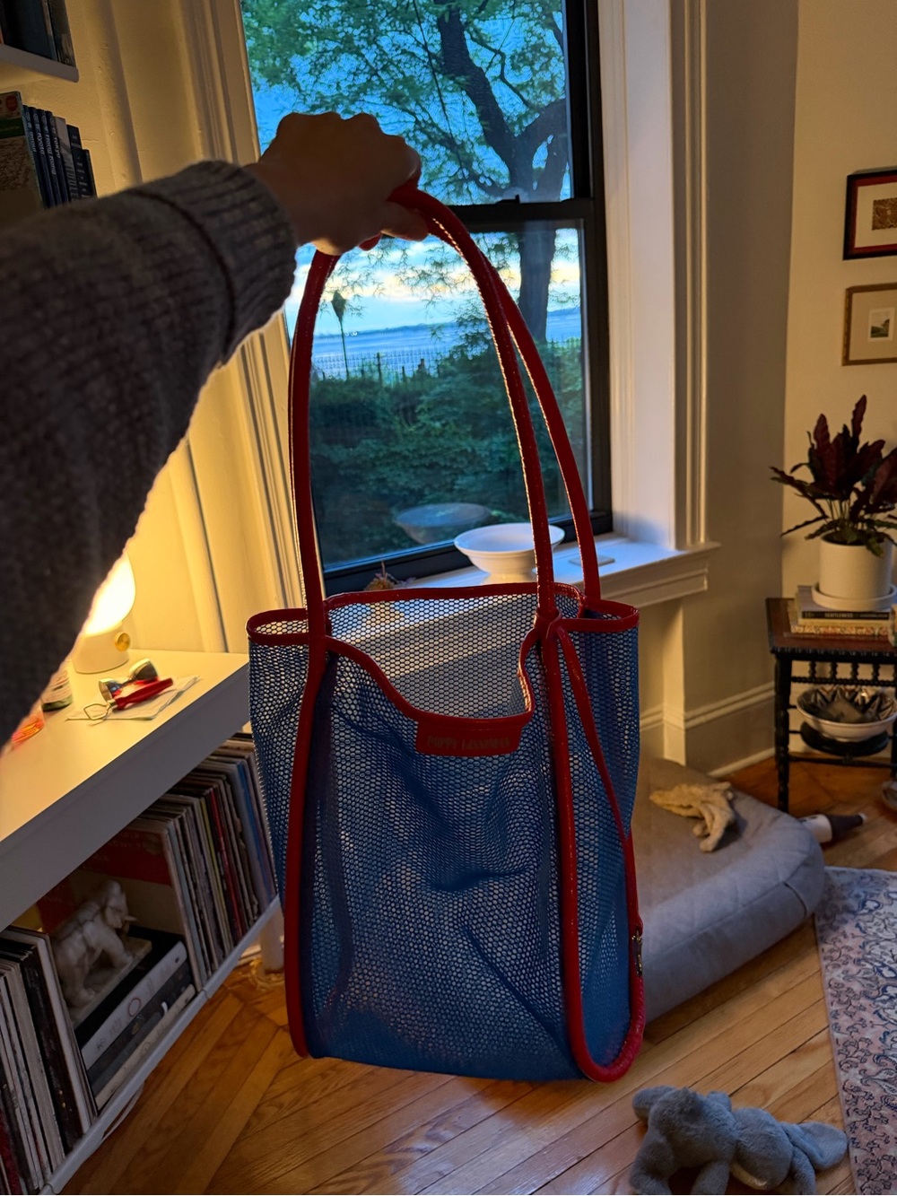 Poppy Lissiman Nana Blue Mesh Tote with Red Trim - Picture 2 of 6